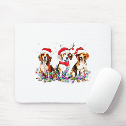Beagle Dog Christmas Lights Cute Pet Matching Fami Mousepad (Mit Mouse)