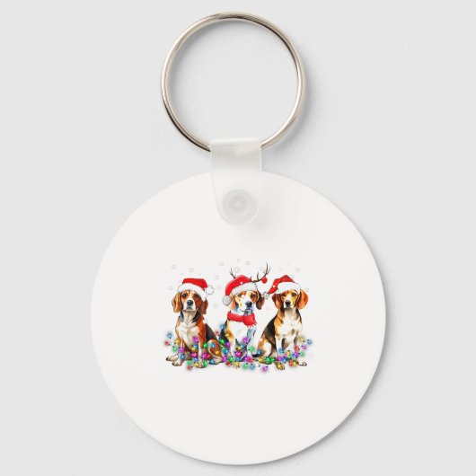 Beagle Dog Christmas Lights Cute Pet Matching Fami Schlüsselanhänger (Vorderseite)