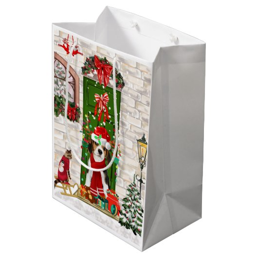 Beagle Dog Christmas Mittlere Geschenktüte (Rückseite Schrägansicht)