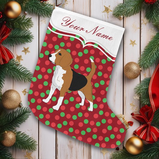 Beagle Dog Christmas Red Dots Personalisiert Großer Weihnachtsstrumpf