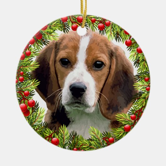 Beagle Dog Elegante Wasserfarben Weihnachten Keramik Ornament (Vorne)