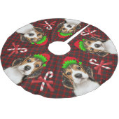 Beagle Dog Elves Candy Canes Buffalo Kariert Polyester Weihnachtsbaumdecke (Schrägansicht)