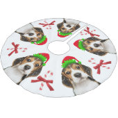 Beagle Dog Elves Candy Canes | weiß Polyester Weihnachtsbaumdecke (Schrägansicht)