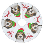 Beagle Dog Elves Candy Canes | weiß Polyester Weihnachtsbaumdecke (Vorderseite)