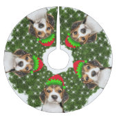 Beagle Dog Elves Weihnachtsfeier Polyester Weihnachtsbaumdecke (Vorderseite)