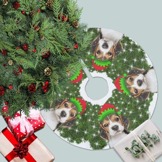 Beagle Dog Elves Weihnachtsfeier Polyester Weihnachtsbaumdecke