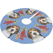 Beagle Dog Fun Weihnachten | Blau Polyester Weihnachtsbaumdecke (Schrägansicht)