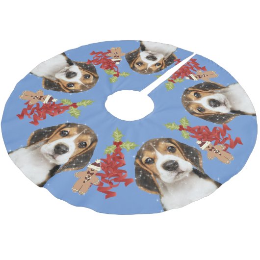 Beagle Dog Fun Weihnachten | Blau Polyester Weihnachtsbaumdecke (Schrägansicht)