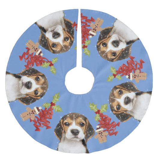 Beagle Dog Fun Weihnachten | Blau Polyester Weihnachtsbaumdecke (Vorderseite)