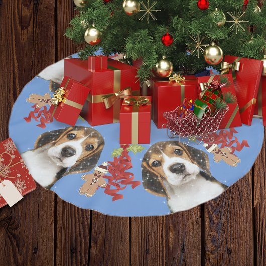 Beagle Dog Fun Weihnachten | Blau Polyester Weihnachtsbaumdecke