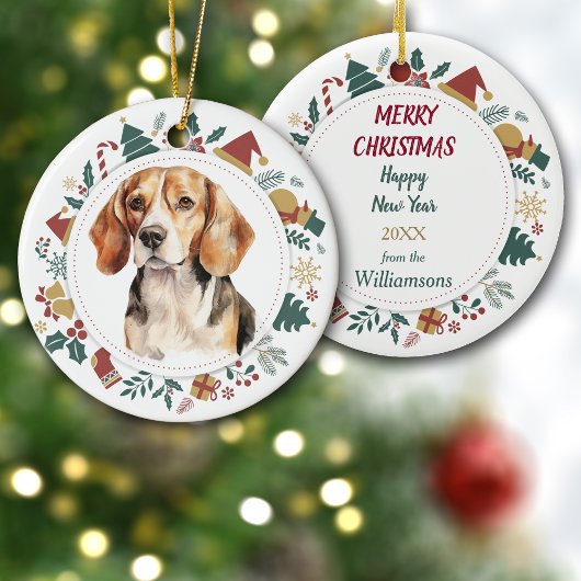 Beagle Dog Gerahmt mit Weihnachtsbildern Keramik Ornament
