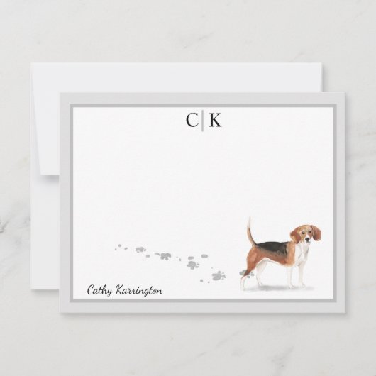 Beagle Dog Graue Border Monogramm Ihr Name Mitteilungskarte (Vorderseite)