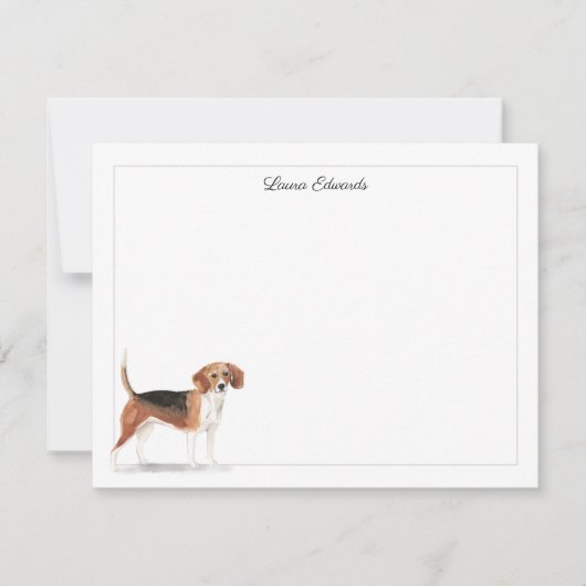 Beagle Dog Gray Border Personalisiert Stationery Mitteilungskarte (Vorderseite)