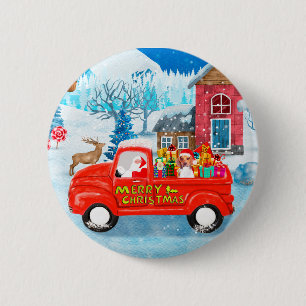 Beagle Dog in Christmas Delivery LKW Schnee Button