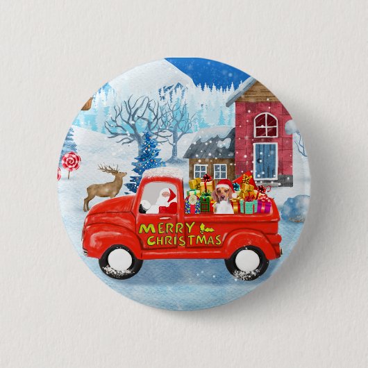 Beagle Dog in Christmas Delivery LKW Schnee Button (Vorderseite)