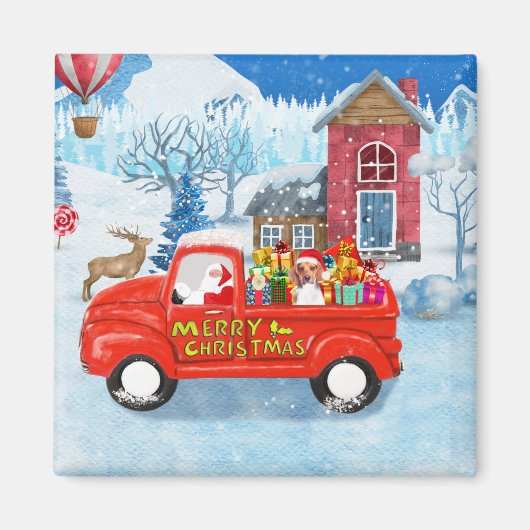Beagle Dog in Christmas Delivery LKW Schnee Magnet (Vorne)