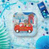 Beagle Dog in Christmas Delivery LKW Schnee Pappteller (Party)