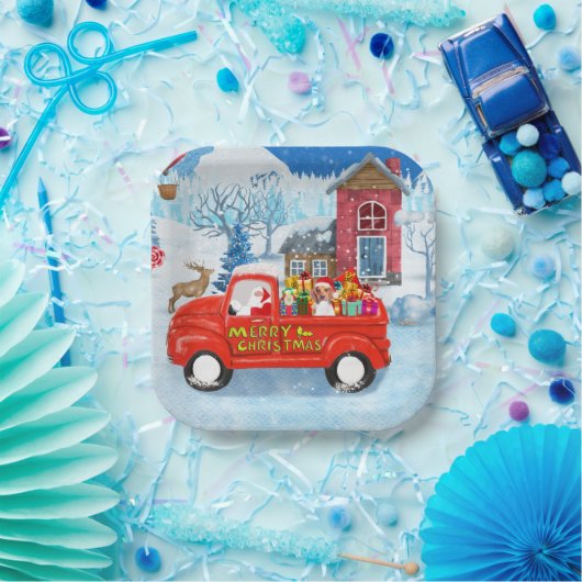 Beagle Dog in Christmas Delivery LKW Schnee Pappteller (Party)