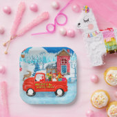 Beagle Dog in Christmas Delivery LKW Schnee Pappteller (Party)