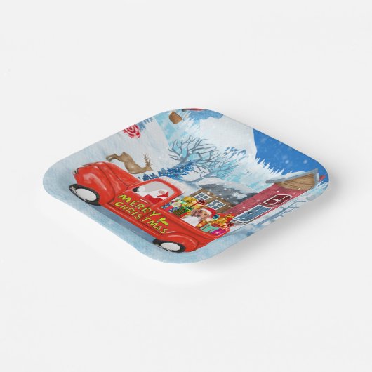 Beagle Dog in Christmas Delivery LKW Schnee Pappteller (Gewinkelt)