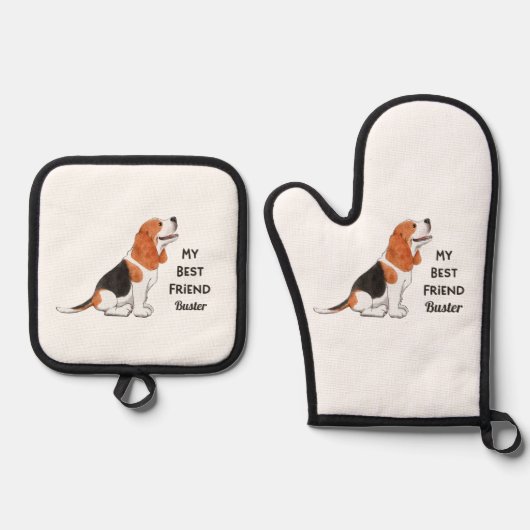 Beagle Dog Mein bester Freund Individuelle Name Ofenhandschuh & Topflappen-Set (Vorderseite)