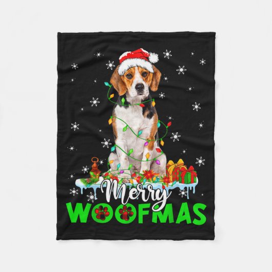 Beagle Dog Merry Woofmas Funny Xmas Lights Santa H Fleecedecke (Vorderseite)