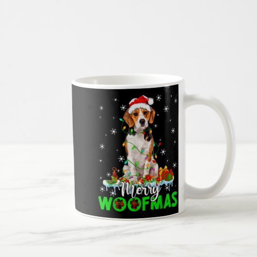 Beagle Dog Merry Woofmas Funny Xmas Lights Santa H Kaffeetasse (Rechts)