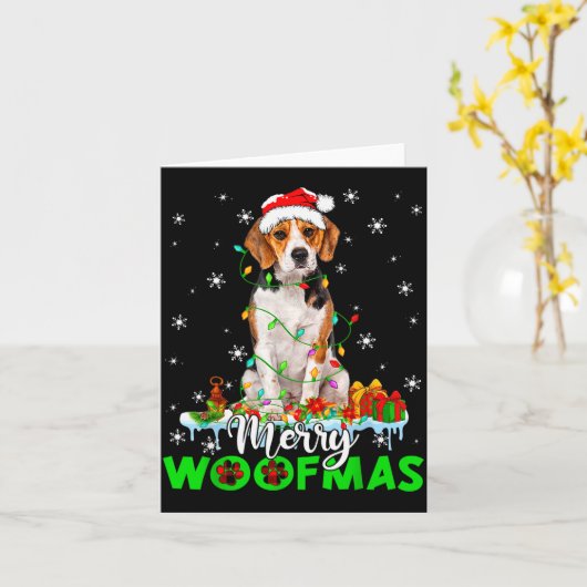 Beagle Dog Merry Woofmas Funny Xmas Lights Santa H Karte (Gelbe Blume)