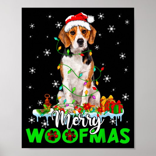 Beagle Dog Merry Woofmas Funny Xmas Lights Santa H Poster (Vorne)