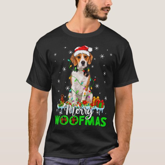 Beagle Dog Merry Woofmas Funny Xmas Lights Santa H T-Shirt (Vorderseite)