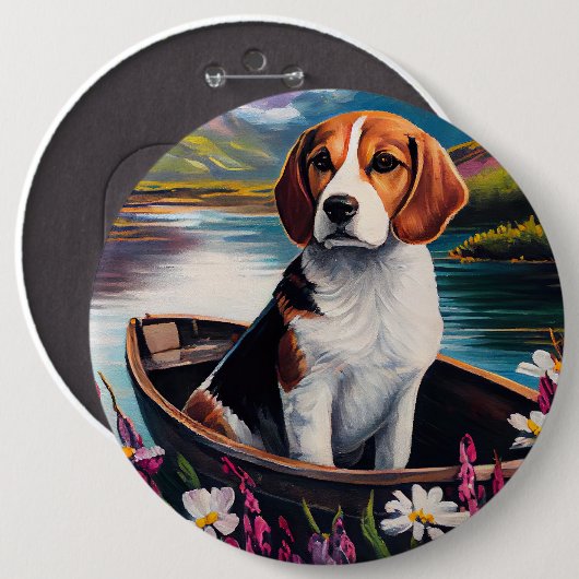 Beagle Dog on a Paddle: Ein Landschaftliches Abent Button (Vorne & Hinten)