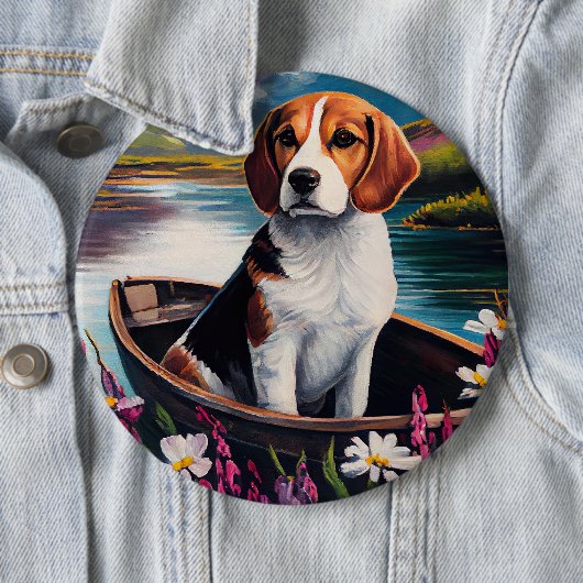 Beagle Dog on a Paddle: Ein Landschaftliches Abent Button (Beispiel)