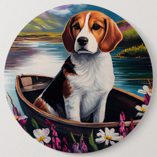 Beagle Dog on a Paddle: Ein Landschaftliches Abent Button