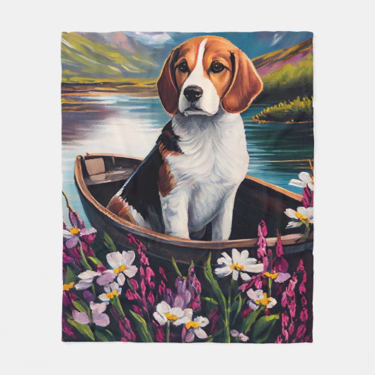 Beagle Dog on a Paddle: Ein Landschaftliches Abent Fleecedecke (Vorderseite)