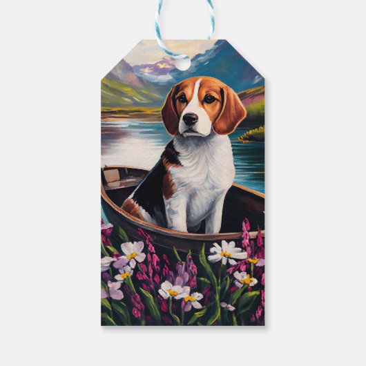 Beagle Dog on a Paddle: Ein Landschaftliches Abent Geschenkanhänger (Rückseite)