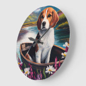 Beagle Dog on a Paddle: Ein Landschaftliches Abent Große Wanduhr (Winkel)