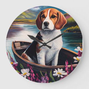 Beagle Dog on a Paddle: Ein Landschaftliches Abent Große Wanduhr