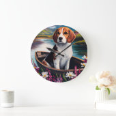 Beagle Dog on a Paddle: Ein Landschaftliches Abent Große Wanduhr (Zuhause)