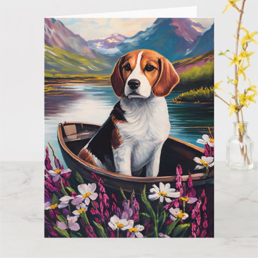 Beagle Dog on a Paddle: Ein Landschaftliches Abent Karte (Gelbe Blume)