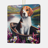 Beagle Dog on a Paddle: Ein Landschaftliches Abent Keramikornament (Links)