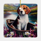 Beagle Dog on a Paddle: Ein Landschaftliches Abent Keramikornament (Rückseite)