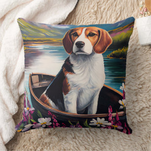 Beagle Dog on a Paddle: Ein Landschaftliches Abent Kissen