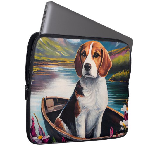 Beagle Dog on a Paddle: Ein Landschaftliches Abent Laptopschutzhülle (Vorne Rechts)