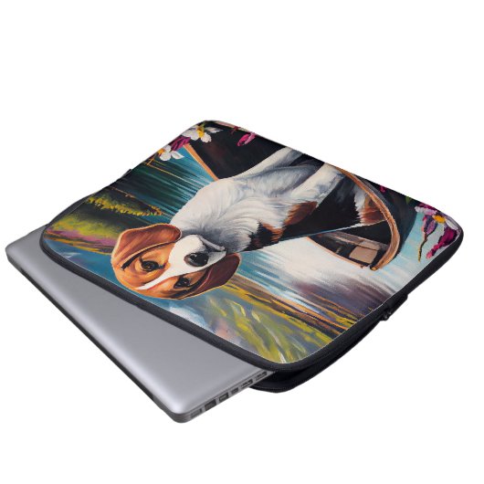 Beagle Dog on a Paddle: Ein Landschaftliches Abent Laptopschutzhülle (Vorne Knopf)