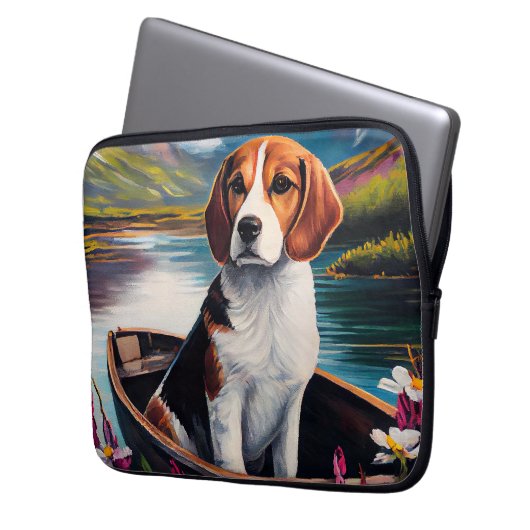 Beagle Dog on a Paddle: Ein Landschaftliches Abent Laptopschutzhülle (Vorderseite Links)