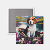 Beagle Dog on a Paddle: Ein Landschaftliches Abent Magnet (Vorderseite/Rückseite)