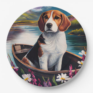 Beagle Dog on a Paddle: Ein Landschaftliches Abent Pappteller