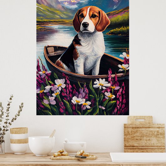 Beagle Dog on a Paddle: Ein Landschaftliches Abent Poster (Küche)