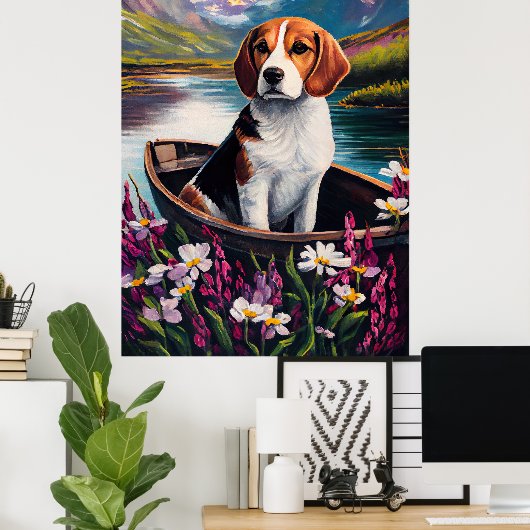Beagle Dog on a Paddle: Ein Landschaftliches Abent Poster (Heimbüro)