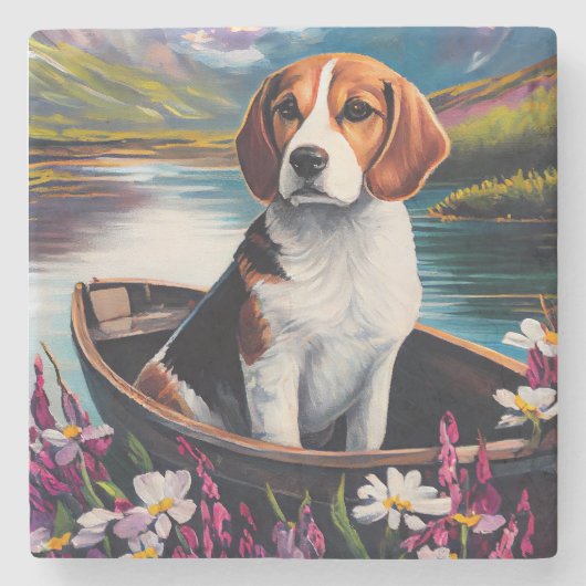 Beagle Dog on a Paddle: Ein Landschaftliches Abent Steinuntersetzer (Vorderseite)